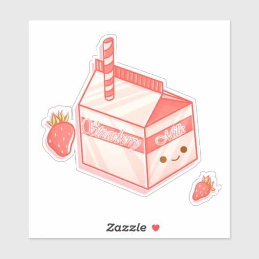 Kawaii Strawberry Milk Carton - Cute Aesthetic Art Sticker (Vel)