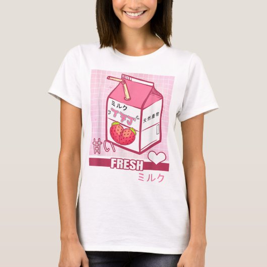 Kawaii Strawberry Milk Carton Design T-shirt (Voorkant)