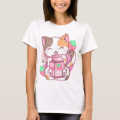 Kawaii Strawberry Milk Cat Design T-shirt (Voorkant)