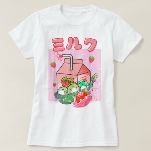 Kawaii Strawberry Milk Frog Art T-shirt (Design voorkant)