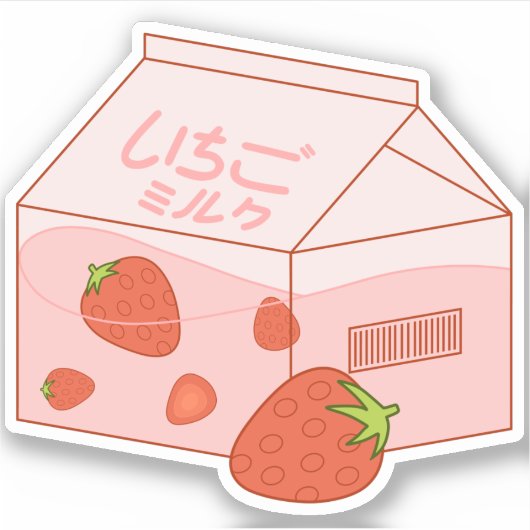 Kawaii Strawberry Milk Sticker (Voorkant)