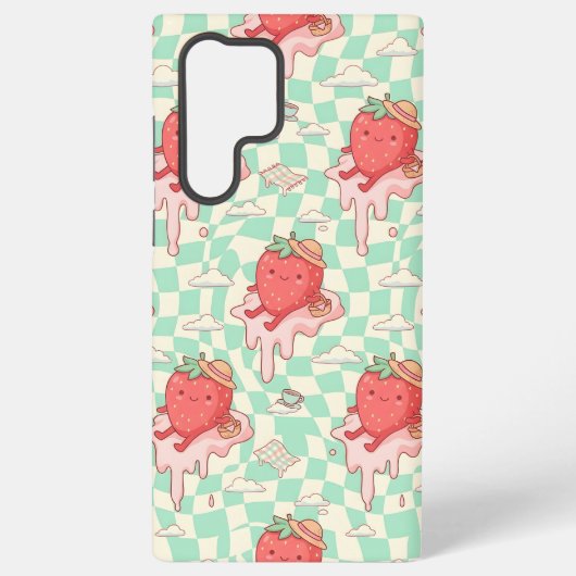Kawaii Strawberry Picnic Pattern Samsung Galaxy Hoesje (Achterkant)
