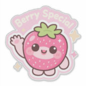 Kawaii Strawberry Sticker – Decor for Laptop (Voorkant)