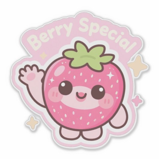 Kawaii Strawberry Sticker – Decor for Laptop (Voorkant)