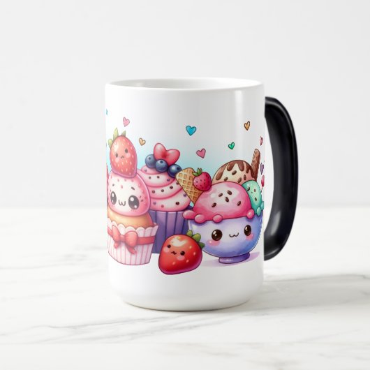 Kawaii Strawberry Sweets and Ice Cream Friends Magische Mok (Voorkant rechts)