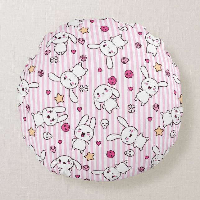 kawaii strepen patroon rond kussen (Voorkant)