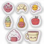 Kawaii stripvoedsel sticker set (Voorkant)