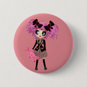 Kawaii Student Girl met PinkyP Ronde Button 5,7 Cm