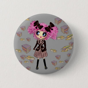 Kawaii Student Girl met PinkyP Ronde Button 5,7 Cm