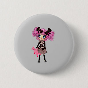 Kawaii Student Girl met PinkyP Ronde Button 5,7 Cm