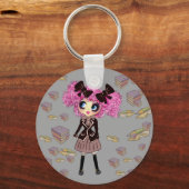 Kawaii Student Girl met PinkyP Sleutelhanger (Voorkant)