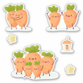 Kawaii-style fun carrots set sticker
