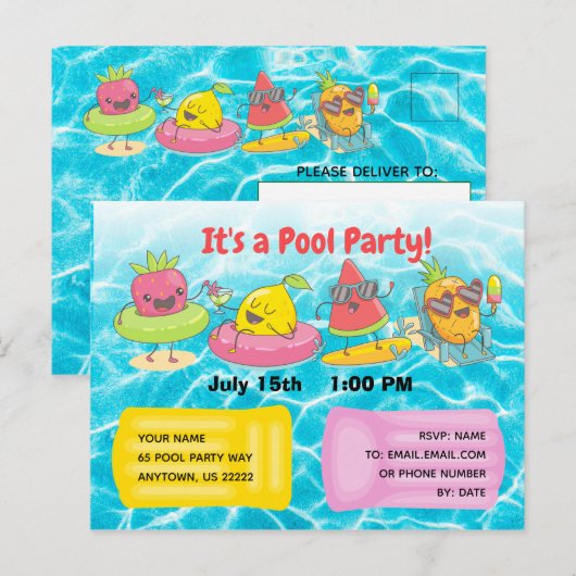 Kawaii Summer Fruit Uitnodiging Briefkaart (Voorkant / Achterkant)