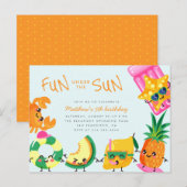 Kawaii Summer Fun under the Sun Kids Birthday Uitnodiging Briefkaart (Voorkant / Achterkant)