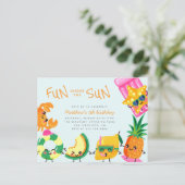 Kawaii Summer Fun under the Sun Kids Birthday Uitnodiging Briefkaart (Staand voorkant)
