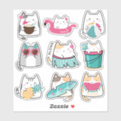 Kawaii Summer Hawaii Kat Vinyl Stickers (Vel)