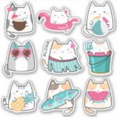 Kawaii Summer Hawaii Kat Vinyl Stickers (Voorkant)
