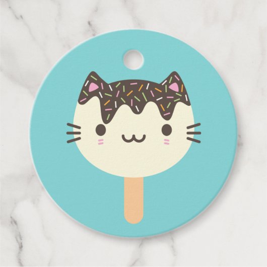 Kawaii Summer Ice Lolly Popsicle Cat Bedankjes Labels (Voorkant)