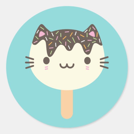 Kawaii Summer Ice Lolly Popsicle Cat Ronde Sticker (Voorkant)