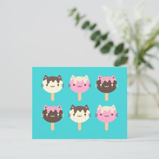 Kawaii Summer Ice Lolly Popsicle Cats Briefkaart (Staand voorkant)
