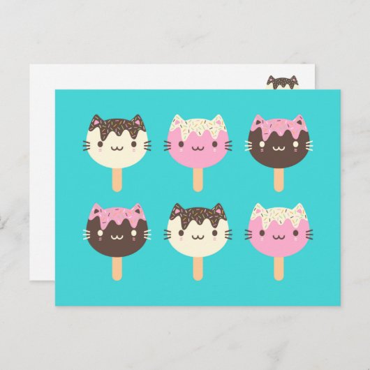 Kawaii Summer Ice Lolly Popsicle Cats Briefkaart (Voorkant / Achterkant)