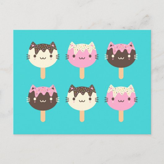 Kawaii Summer Ice Lolly Popsicle Cats Briefkaart (Voorkant)