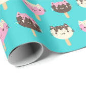 Kawaii Summer Ice Lolly Popsicle Katten Cadeaupapier (Rol Hoek)