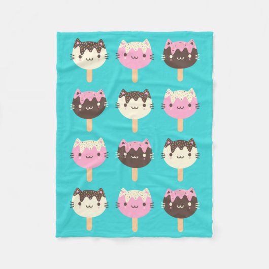 Kawaii Summer Ice Lolly Popsicle Katten Fleece Deken (Voorkant)