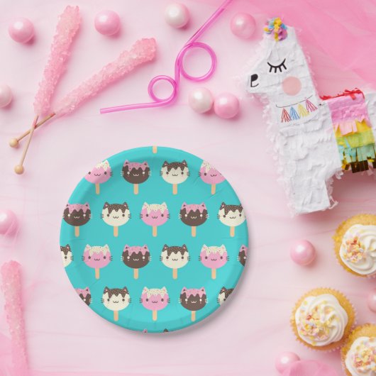 Kawaii Summer Ice Lolly Popsicle Katten Papieren Bordje (Feest)