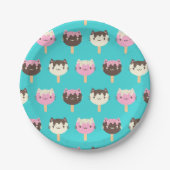 Kawaii Summer Ice Lolly Popsicle Katten Papieren Bordje (Voorkant)