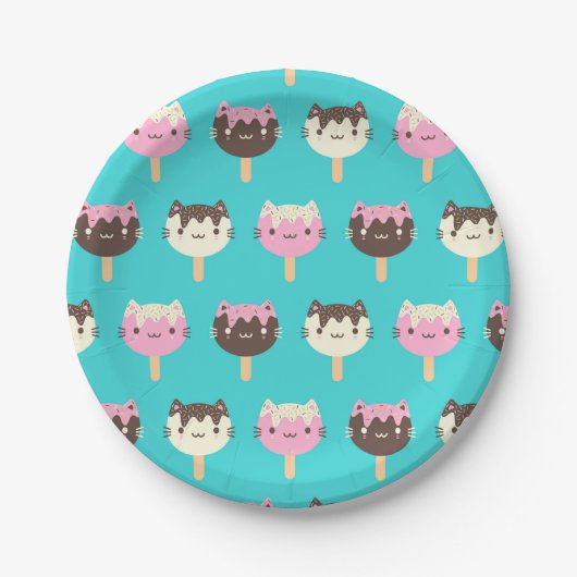 Kawaii Summer Ice Lolly Popsicle Katten Papieren Bordje (Voorkant)