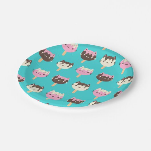Kawaii Summer Ice Lolly Popsicle Katten Papieren Bordje (Gekanteld)