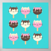 Kawaii Summer Ice Lolly Popsicle Katten Poster (Voorkant)