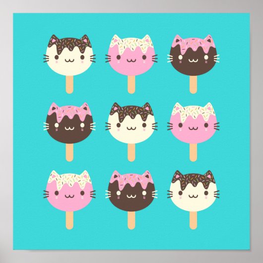 Kawaii Summer Ice Lolly Popsicle Katten Poster (Voorkant)