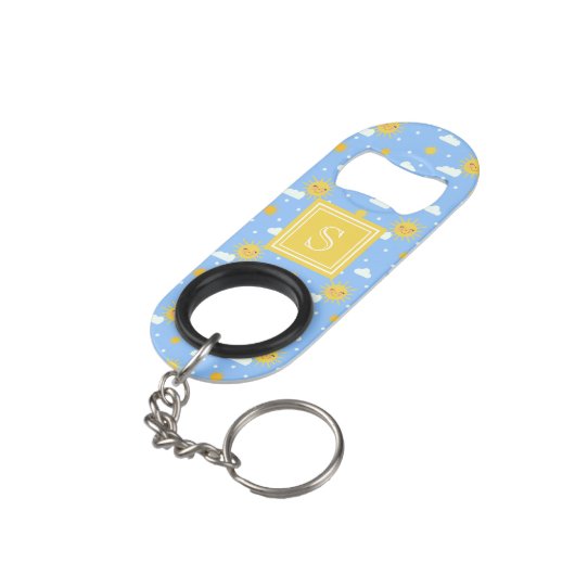Kawaii Summer Sunshine Clouds Monogram Mini Flessenopener (Achterkant Gekanteld)