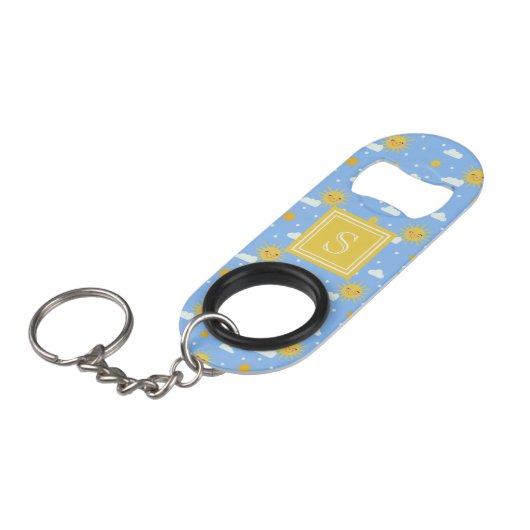 Kawaii Summer Sunshine Clouds Monogram Mini Flessenopener (Voorkant Gekanteld)