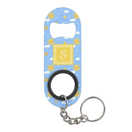 Kawaii Summer Sunshine Clouds Monogram Mini Flessenopener (Achterkant)
