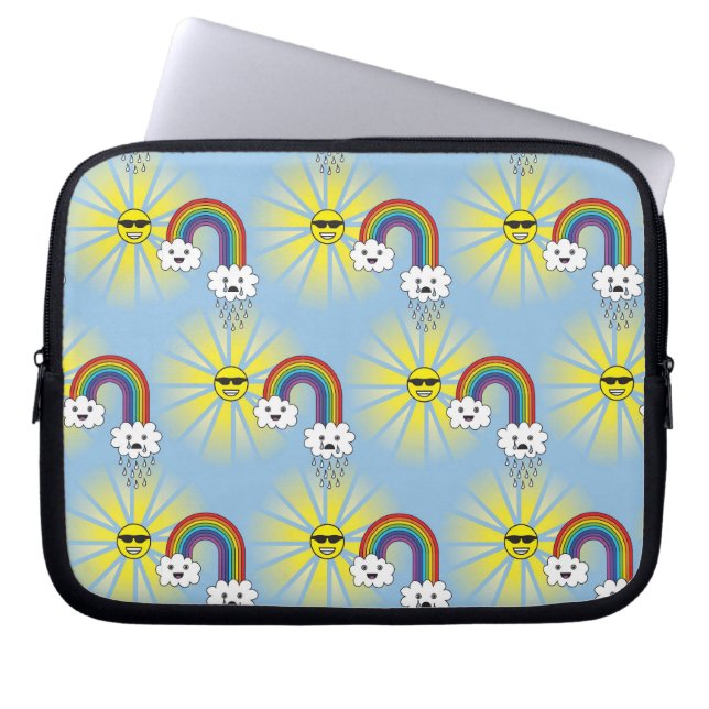 Kawaii Sun Cloud en Rainbow Pattern Laptop Sleeve (Voorkant)