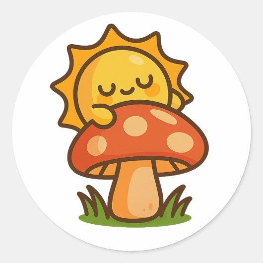Kawaii Sun on Mushroom – Sticker (Voorkant)