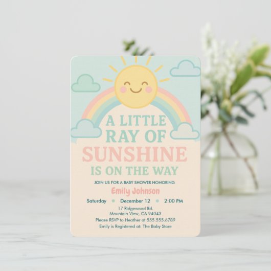 Kawaii Sun Ray van Sunshine Pastel Baby shower Kaart (Staand voorkant)