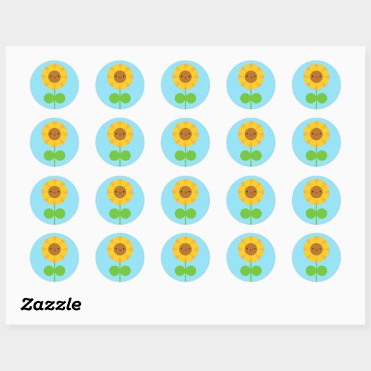 Kawaii Sunflower Ronde Sticker (Vel)