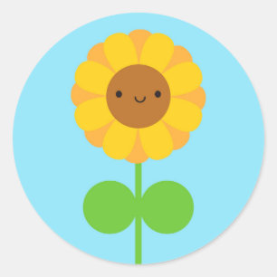 Kawaii Sunflower Ronde Sticker