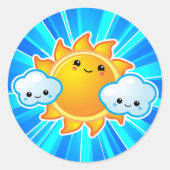 Kawaii Sunny Day Ronde Sticker (Voorkant)