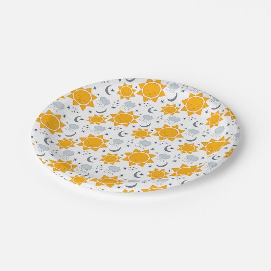 Kawaii Suns, Moons en Clouds Papieren Bordje (Gekanteld)