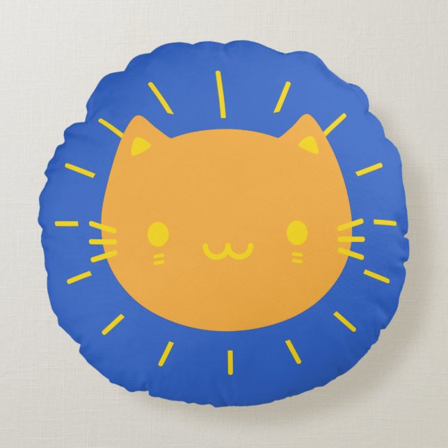 Kawaii Sunshine Cats Omkeerbaar Rond Kussen (Voorkant)