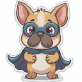 Kawaii Super Hero Pup met cape en masker Sticker (Voorkant)