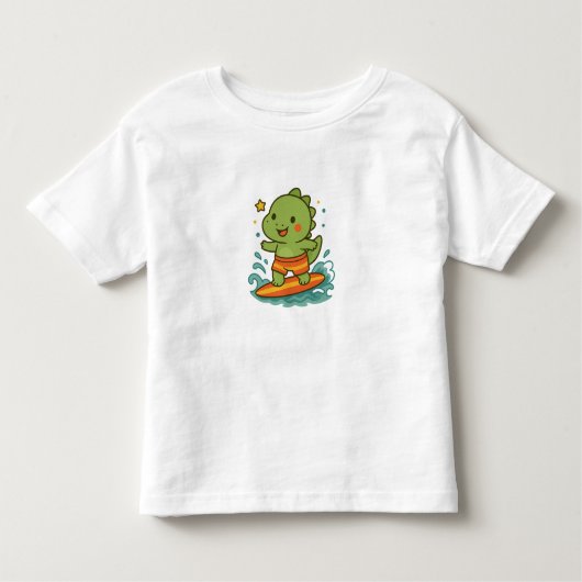 Kawaii Surfing Dinosaur for Kids T-Shirt 🦖🏄‍♂️✨ (Voorkant)