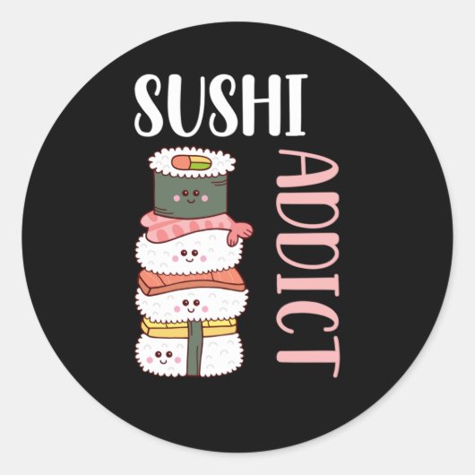 Kawaii Sushi Anime Cute Japans Food Ronde Sticker (Voorkant)