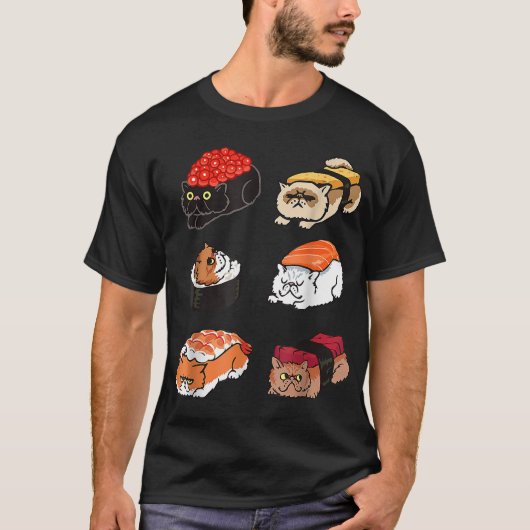 Kawaii Sushi Cats, Slaperige Sushi Katten_1 T-shirt (Voorkant)