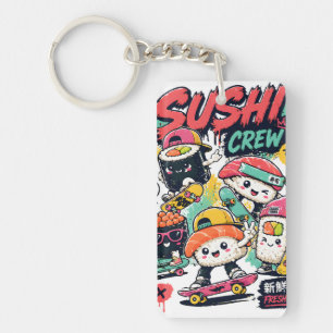 Kawaii Sushi Crew Skateboard Acrylsleutelhanger Sleutelhanger